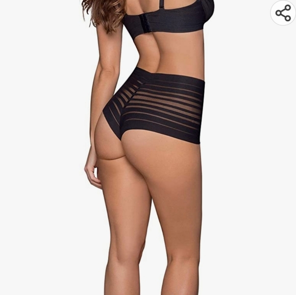 Leonisa Lace Stripe High Waisted Compresion Panty.Whit Lace Stripe Black Size L - Picture 3 of 3